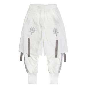 Techwear Dwuwarstwowa Warstwa Wstążki Tactical Spodnie Mężczyźni Harajuku Hafty Joggers Spodnie Hip Hop Funkcja Casual Streetwear 210715