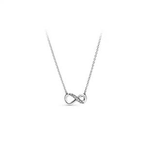 925 Sterling Silver Hjärthänge Halsband Original Box Pandora CZ Diamond Bright Star Chain Halsband Män och kvinnor Set Present