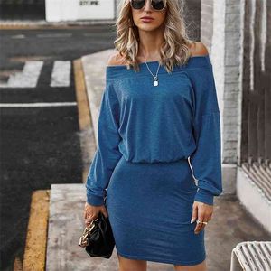 Knitted Pencil dress womens spring summer Casual Off shoulder solid color base mini Dress for women vestidos bodycon 210508