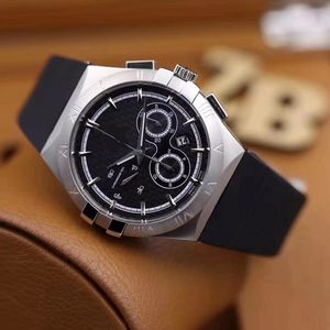 41mm Chronograph Chrono Men Watch Automatisk mekanisk Alla Ringer Arbeta Sapphire Vattentät Gummi Rem Mens Armbandsur Collector Födelsedagspresent