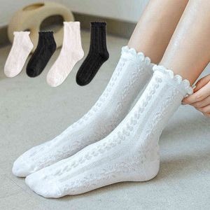 Neuheiten Schwarz Weiß Prinzessin JK Spitze Uniform Socken Frühling Herbst Weibliche Japanische Nette Mädchen Lolita Blase Rüschen Socken Y1119