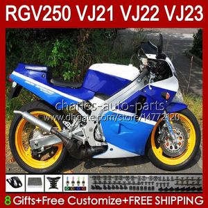 スズキRGV250ホワイトブルー新SAPC VJ21 RGV250 RGV-250CC 1988 1989ボディワーク21HC.62 VJ-21 RGV-250パネルRGVT-250 VJ 21 RGVT RGV 250CC 250 CC 88 89 OEMフェアリング