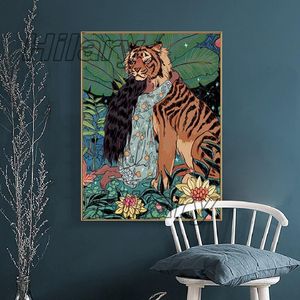 Paintings Animal Painting Tiger And Little Girl Hug Hd Print Poster Home Living Room Bedroom Custom Wall Art Decoration