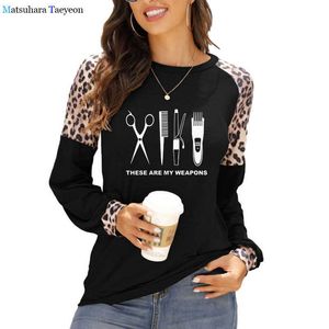 Womens long sleeve T Shirt Leopard O-Neck Vintage femme Tee Tops Ladies plus size shirts for woman barber Autumn clothes X0628