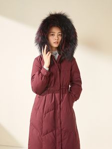 女性の冬のジャケットレディースレアルオオカミの毛皮の襟の暖かいコートの中のコートダウンコートfemmeスリムフィットアウトウェアパーカー最高品質の風のないジャケット