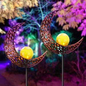 LED Ogród Światła Słoneczne Światła Dekoracje Outdoor Księżyc Decor Crackle Lawn Lampa Szkło