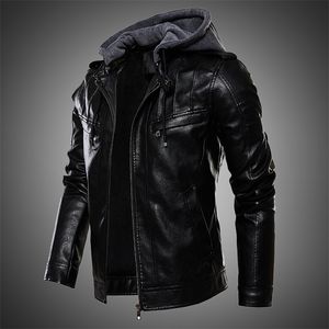 Herrenjacke PU-Lederjacke Männer Kapuzenmantel Pelzgefütterte Motorradjacke Modemantel Herbst Wintermantel Plus Größe 4XL 5XL 211111