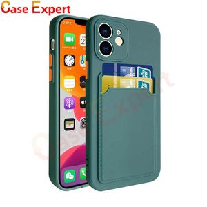 Card Slot Holder Liquid Soft TPU Cell Phone Cases for iPhone 13 12 11 Pro Max XR XS X 8 7 6 Plus Samsung S21 Ultra Note 20 A32 A42 A52 A72 5G