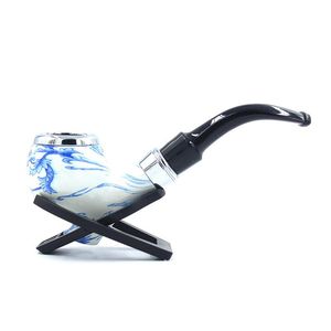 2021 Curved Bakelite Smoking Pipes Chinese Style Blue and White Porcelain Tobacco Pipe Standing Resin Cigarette Holder With Box