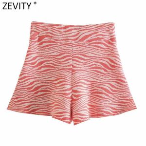 Zevity Women Fashion Animal Striped Print Casual Jacquard Bermuda Shorts Female Chic Summer Hem Split Pantalone Cortos P1089 210603