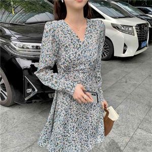 Floral Print Tunic Vintage Chic Mini Dresses For Women V-neck Lace-up Beach Boho Christmas Dress Robe Elegant Women's Clothing 210514