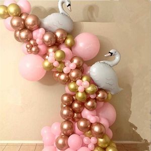 Kuğu Partisi toptan satış-87 adet Kuğu Balonlar Pembe Gül Altın Metalik Lateks Garland Kemer Kiti Düğün Süslemeleri Kız Doğum Günü Tema Partisi Dekor Balon X0726