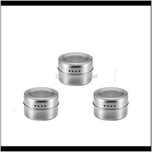 Herb Kitchen Kitchen, Dining Bar Home Garden Drop Delivery 2021 Magnetic Jar Set med klistermärken Rostfritt stål TINS ​​Spice Storage Container