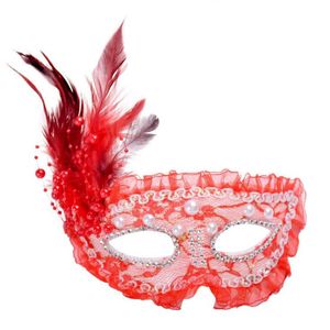 Kvinnor Flickor Lace Pearl Feather Mask Princess Bar Nattklubb Performance Show Ball Masks Masquerade Birthday Party Carnival Props