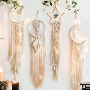 Moon Star Sun Wall Hängande Tapestry Wall Decor Bohemian Dream Catcher Boho Home Wall Decor Presenter med lätt macrame