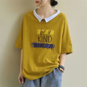 夏の韓国のファッションの女性半袖ルースコットンTシャツオールマッチカジュアルプリントティーシャツフェムメトップスプラスサイズM53 210512