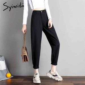 Syiwidii ​​hög midja jeans för kvinnor denim byxor street stil vintage streetwear elastisk svart koreansk mode mamma 210809