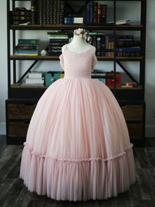 Розовый простой сексуальный цветок девушка платья бальное платье спагетти кружево вверх маленькие винтажные Pageant Pageant