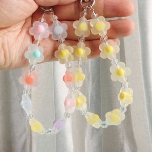 Cute Candy Color Flower Beads Lanyards KeyChains For Women Keyring Car Keychain Bag Backpack Decor Case Pendent Graduate Gifts G1019