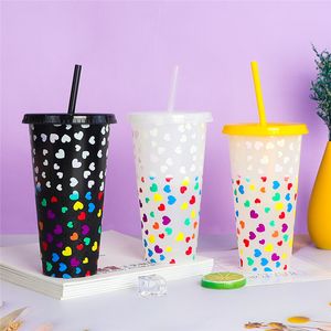 バレンタインデーイースターギフトラブプラスチックカラー変更カップ飲料フルーツティー7レインボーストロープラスチックカップ