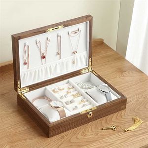 Crossgrace كبير مجوهرات خشبية مربع منظم هدية حالة للنساء الرجال أقراط ووتش قلادة حلقة مجوهرات عرض تخزين حالة 211014
