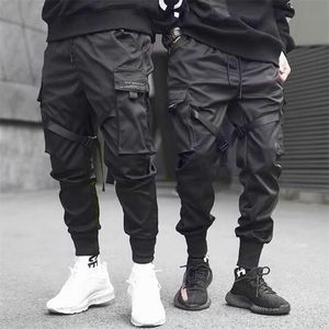 하라주쿠 패션 리본 하렘 조깅 남자의화물 바지 Streetwear 캐주얼 포켓 트랙 바지 남성 힙합 바지 211201