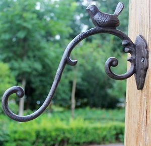 2 Pieces Wrough Iron Bird Bracket Wall Mounted Hook Hanger for Garden Plant Flower Basket Pot Birdcage Lantern Hanging Item Antiqu256H