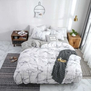 100% Cotton Duvet Cover Set Fashion Marble White Women Girls Home Bedclothes Soft Bedding Comforter Cover Twin Queen King Size 210706