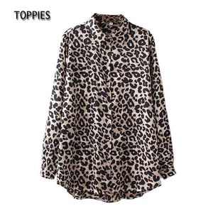 Toppies Primavera Leopardo Camisas Corrente Printing Listrado Camisas Mulheres Branco Bolinhas Chiffon Blusas Tops 210412