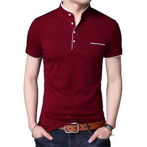 Summer T Shirt Men Casual Cotton Short Sleeve Tshirt Mens Mandarin Collar Solid Color Breathable Tee T-shirt Tops Plus Size 5XL 210714