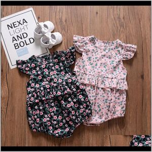 Jumpsuitsrompers Baby Clothing Baby Maternity Drop Delivery 2021 Born Rompers Flying Sleeve Cotton Floral Printed Ruffle Lace Jumpsuit Back B