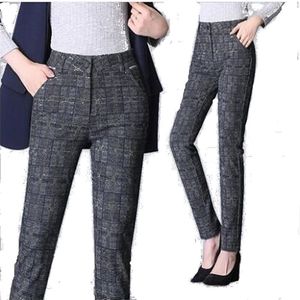 2020 Women Plaid Pants Full Length High Waist Spring/Autumn Fitness Trousers with Pocket Plus Size 3XL 4XL 5XL 6XL hot pants Q0801