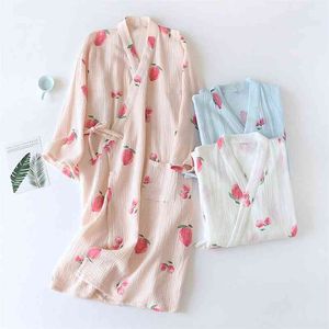 Japanischer Kimono Frühling und Herbst Nachtkleid Damen Baumwolle Crêpe Tuch Bademantel Home Wear Sweat Dämpfen Yukata Plus Size Sommer 210901