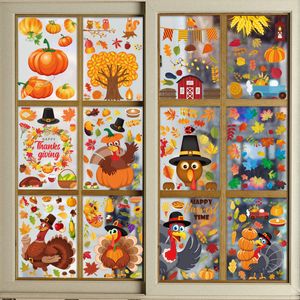 Thanksgiving Wall Stickers Maple Leaf Diy Glass Window Decor Turkiet Pumpkin Festival Creative Sticker Dekorationer