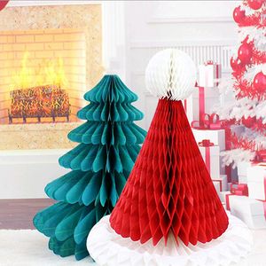 Clephan Christmas Tree Decoration Hat Green Trees Shaped Hanging Ornament Honeycomb Shape Xmas Hats Festival Party Decor Accessories BH4946 TYJ