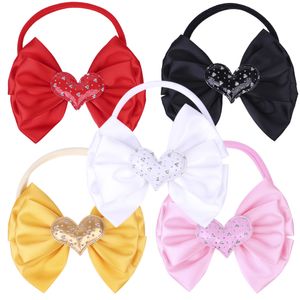 Baby Girls Nylon Headbands Heart Decor Bow Hairband Solid Color Kids Valentine s Day Elastic Children Toddler Three Layer Bowknot WKHA29