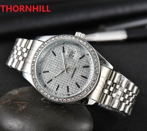Top Quality Full Diamonds Dial Ring Watch Men Stainless Steel Women Wristwatch 40mm Unisex Watches Lovers Quartz Clock
