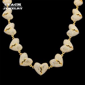 Broken Heart Necklaces Full Iced Out CZ Rhinestone Gold Silver Color Choker Hip hop Jewelry Bling Necklace for Men Women Chain X0509