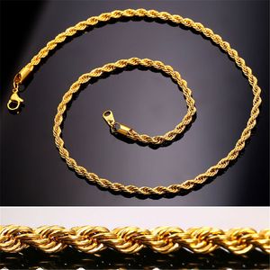 Colar masculino corrente de corrente de ouro em aço inoxidável hip hop joias estilo corda