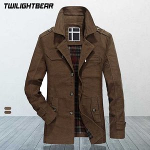 Marka Mężczyźni Trench Coat Fashion Windbreaker Oversize Outerwear Czysta Bawełna Długa Kurtka Płaszcz Mężczyźni Odzież Płaszcz 3XL AFPLQ806 211011