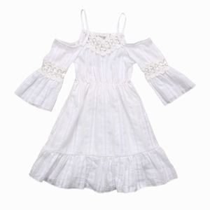 Toddler Kids Baby Girl Summer Dress Off Shoulder White Lace Dress Princess Girls Abito lungo Abbigliamento per bambini 2-7Y Q0716