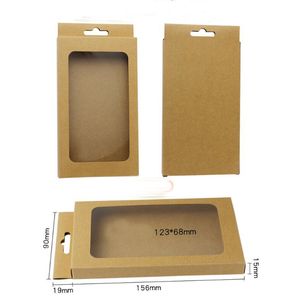 156 * 90 * 15mm Små storlek Mobiltelefonväska Skal Förpackning Box Blank Kraft Papperlåda med fönster för underkläder Sock Display Retail