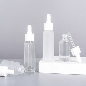 Flacone contagocce in vetro trasparente satinato da 15 ml e 30 ml, olio essenziale per occhi, flaconi vuoti con tappo bianco