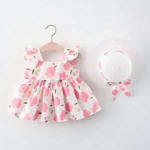 2021 Summer Baby Girl Dress for Newborn Baby Girls Clothes Abiti da principessa Abito da 1 ° compleanno con cappello 0-2Y Abbigliamento infantile Q0716