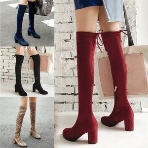 Womens Over The Knee Boots Sexy High Heels Shoes Woman Elegant Long Party Booties Ladies Square Heel Round Toe boot