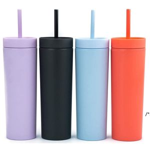 NCC16oz Acrylic Tumblers Matte Colors Double Wall 500ml Tumbler Coffee Drinking Plastic Sippy Cup sea shipping CCB8108