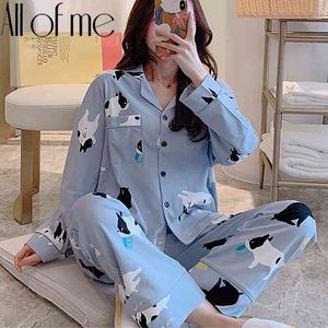 Kvinnors Pajamas Set Pijama Underkläder för Kvinna HomeWear Spring V-Neck Långärmad Byxor Svokat SleepWear Pyjamas Set Viscose