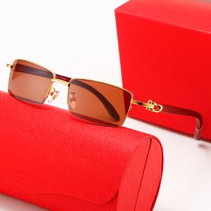 Novos óculos de sol de designer de madeira para mulheres Óculos de óculos dourados cor de chá dourado masculino de óculos de sol em forma de sol dos óculos de sol Halte moldura fêmea de 56 mm de luxo com copos de sol de luxo