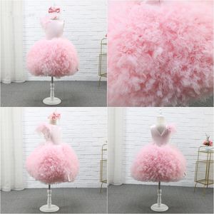 Pink Lace Beaded Flower Girl Dresses Sheer Neck Tulle Little Wedding Communion Pageant 05