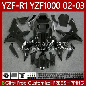 Motorcykelkroppar för Yamaha YZF R 1 1000 CC YZF-R1 YZF-1000 00-03 Bodywork 90no.20 1000cc YZF R1 YZFR1 02 03 00 01 YZF1000 2002 2003 2000 2001 OEM Fairing Kit Svart All Glossy